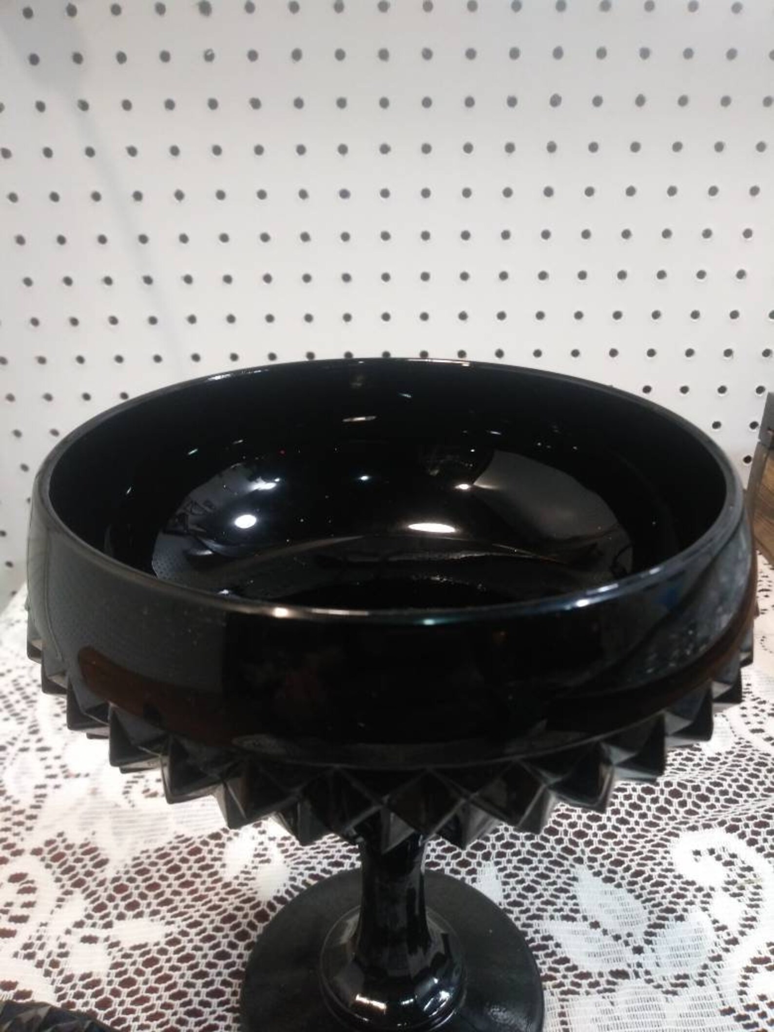 Vintage Black Slag Glass Faceted Candy Dish Compote With Lid Etsy