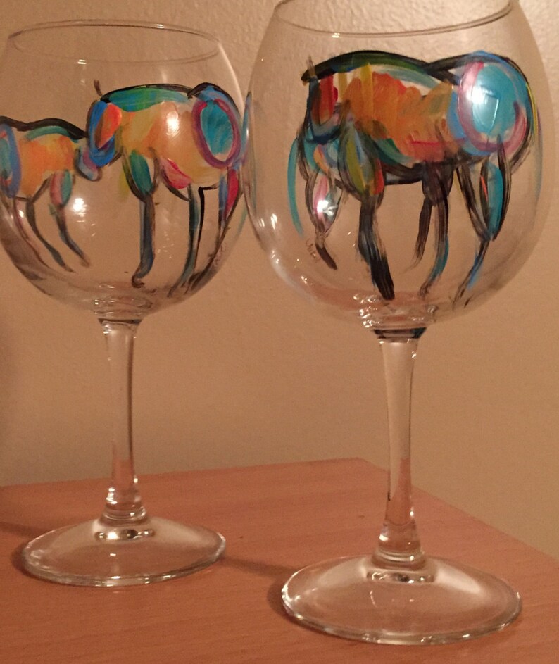 Wine glasses hand painted horse lovers equine horse gift Etsy