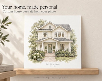 Custom House Portrait from Photo, Personalized Home Print or Canvas, Housewarming Gift