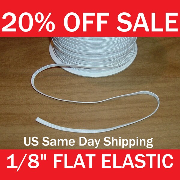 1/8" Inch White Elastic by the Yard, Braided Flat Stretch Narrow, DIY Mask Ear Straps, Ties, Crafting Sewing Supply, Ready to Ship