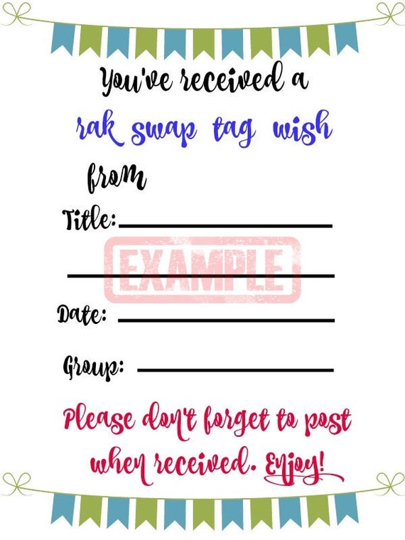 Blue and Green Pennant Happy Mail Swap Insert Rak/Swap/Tag/Wish Printable Personalized Il_570xn