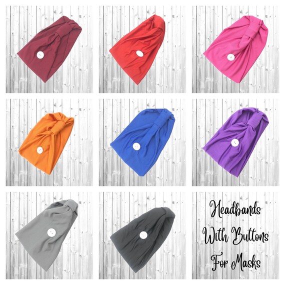 Non Slip Button Headbands, Yoga Sports Workout Turban, Polyester Sweat-Wicking Ear Saver, for Holding Face Masks & Coverings, Sewn on Button Il_570xn