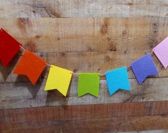 Felt Pennant Flag Banner Garland Rainbow Colors, Birthday Party, Nursery Baby Shower Decoration 7 Colors