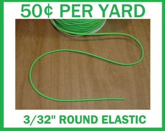 2.5 mm Neon Green 3/32"inch Elastic Cording by the Yard, Decorative, DIY Mask Ear Straps, Loops, Ties, Travelers Notebook, Ready to Ship