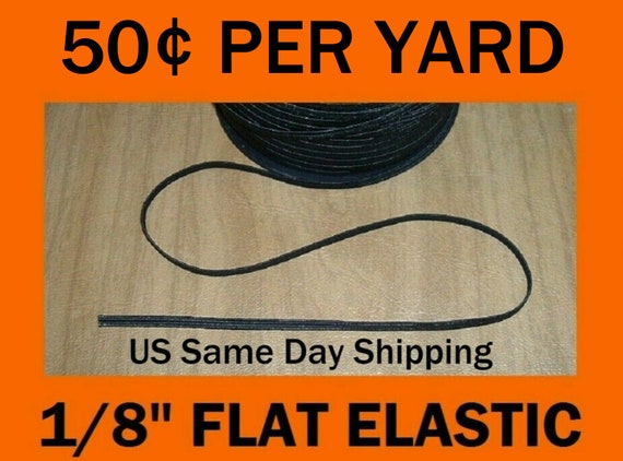 1/8" Inch Black Elastic by the Yard, Braided Flat Stretch Narrow Elastic, DIY Mask Ear Straps, Ties, Crafting Sewing Supply, Ready to Ship Il_570xn