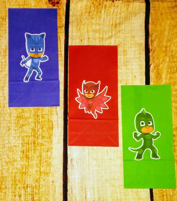 12 P J PJ Masks Mask Party Favor Goodie Candy Treat Bags Owlet Cat Boy Gecko Il_570xn