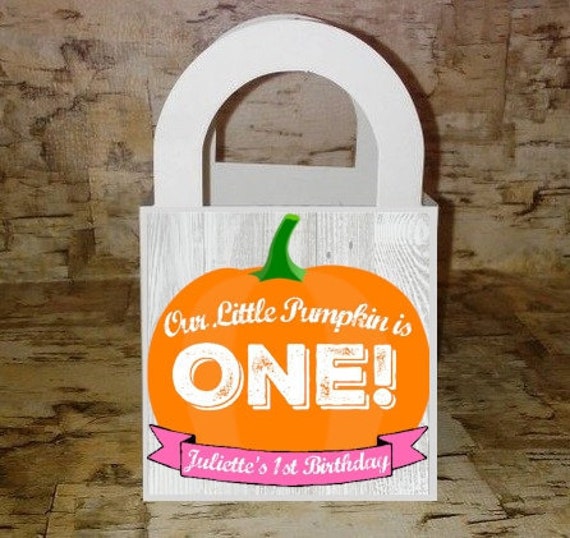 12 Personalized Our Little Pumpkin is One Treat Favor Goodie Loot Candy 1st Birthday Party Boxes Bags Fall Autumn Girl Pink Il_570xn