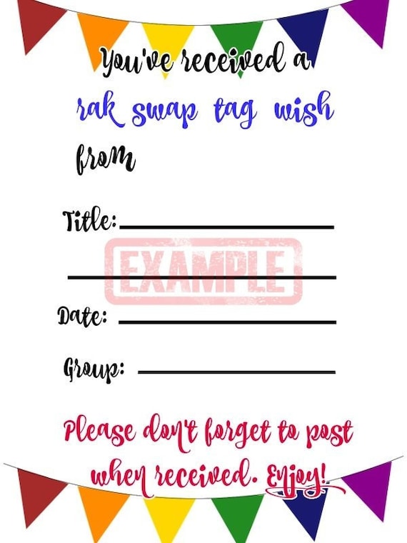 Rainbow Pennant Banner Happy Mail Swap Insert Rak/Swap/Tag/Wish Printable Personalized Digital Download Il_570xn