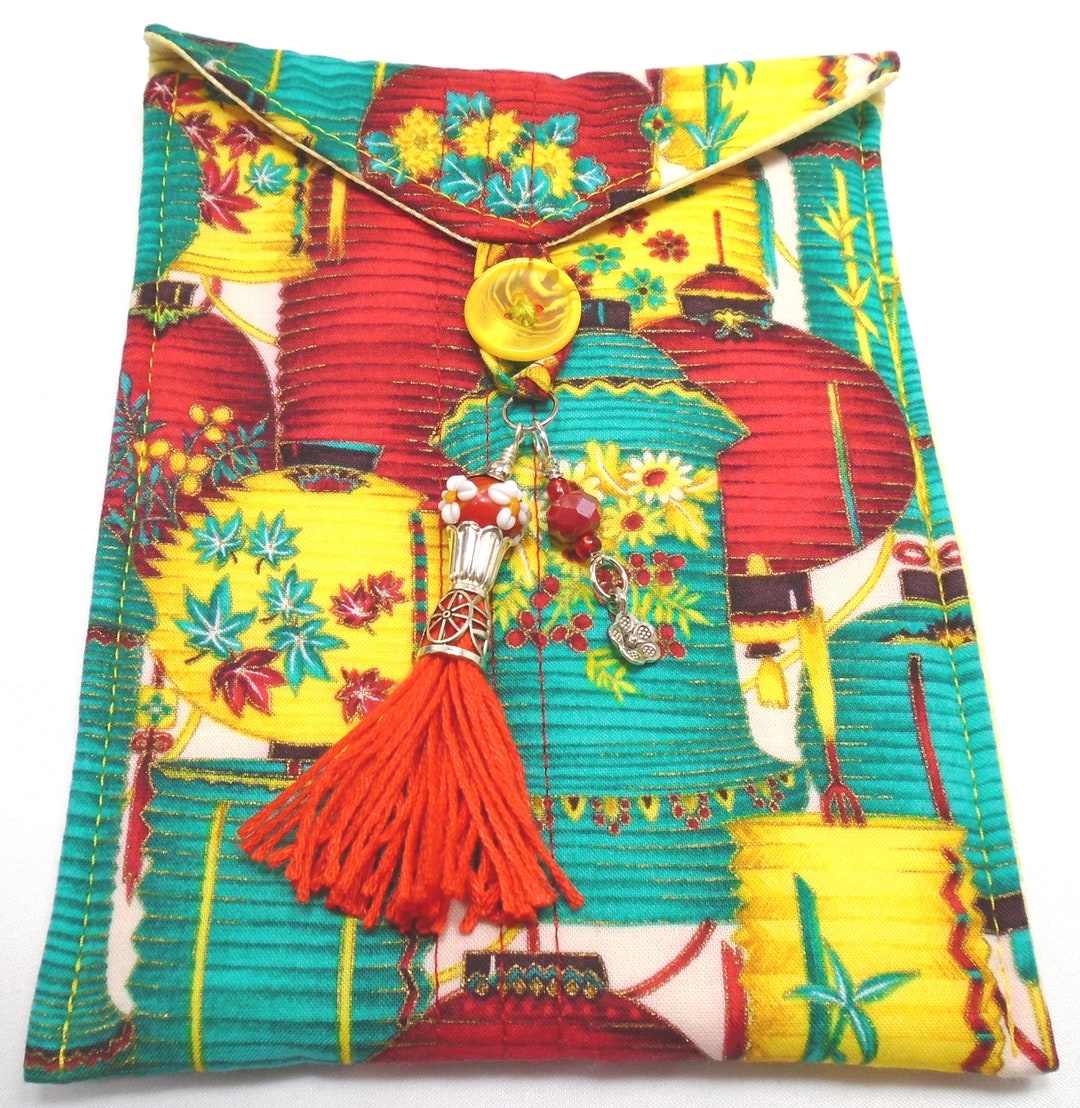 Red Yellow Turquoise Paper Lanterns Handmade Quilted Tarot Card Bag ...