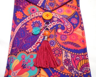 Gypsy floral pink purple turquoise orange handmade quilted tarot card bag handmade magenta tassel orange purple turquoise silver beads