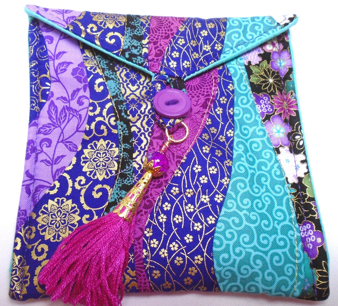 Floral Ribbons Embellished With Gold Handmade Quilted Medium Tarot Bag ...
