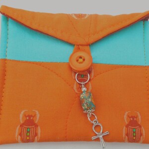 Scarab Beetle Tarot Card Bag: Handmade Quilted Pouch with Ankh Charm