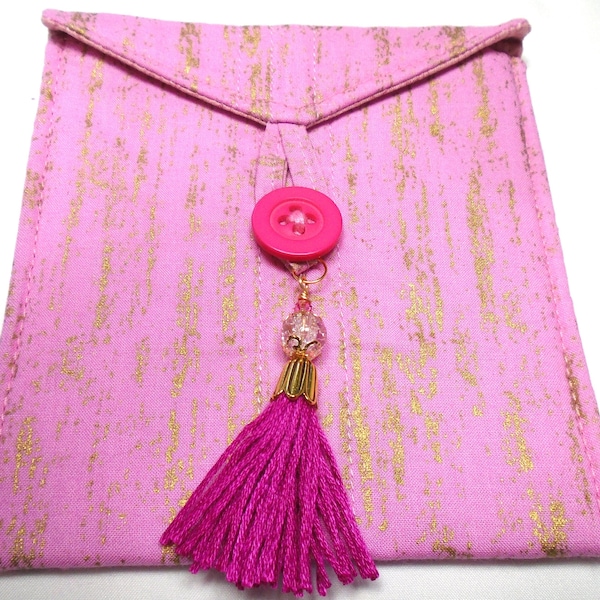 Pink brushed with gold handmade quilted medium tarot card bag pink tassel with pink & gold beads