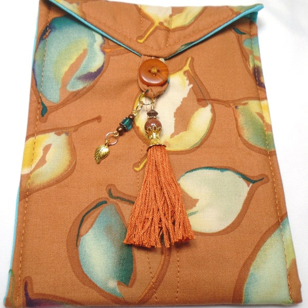 Water color leaves handmade quilted tarot bag aqua ivory pink brown handmade tassel beads gold leaf charm