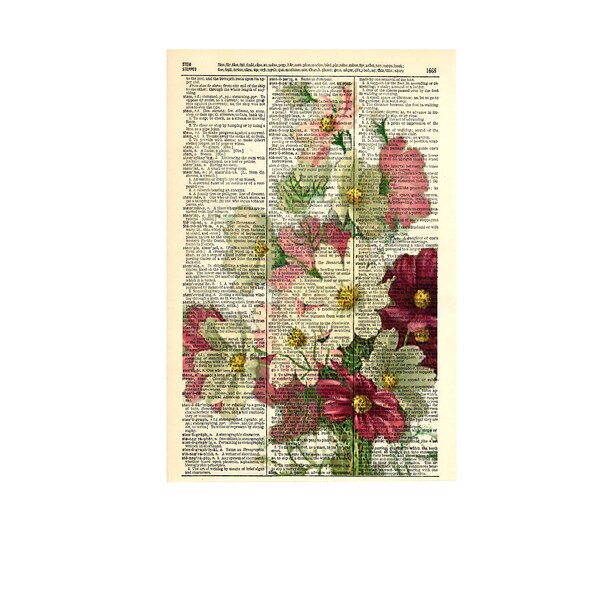 Vintage dictionary floral wall art