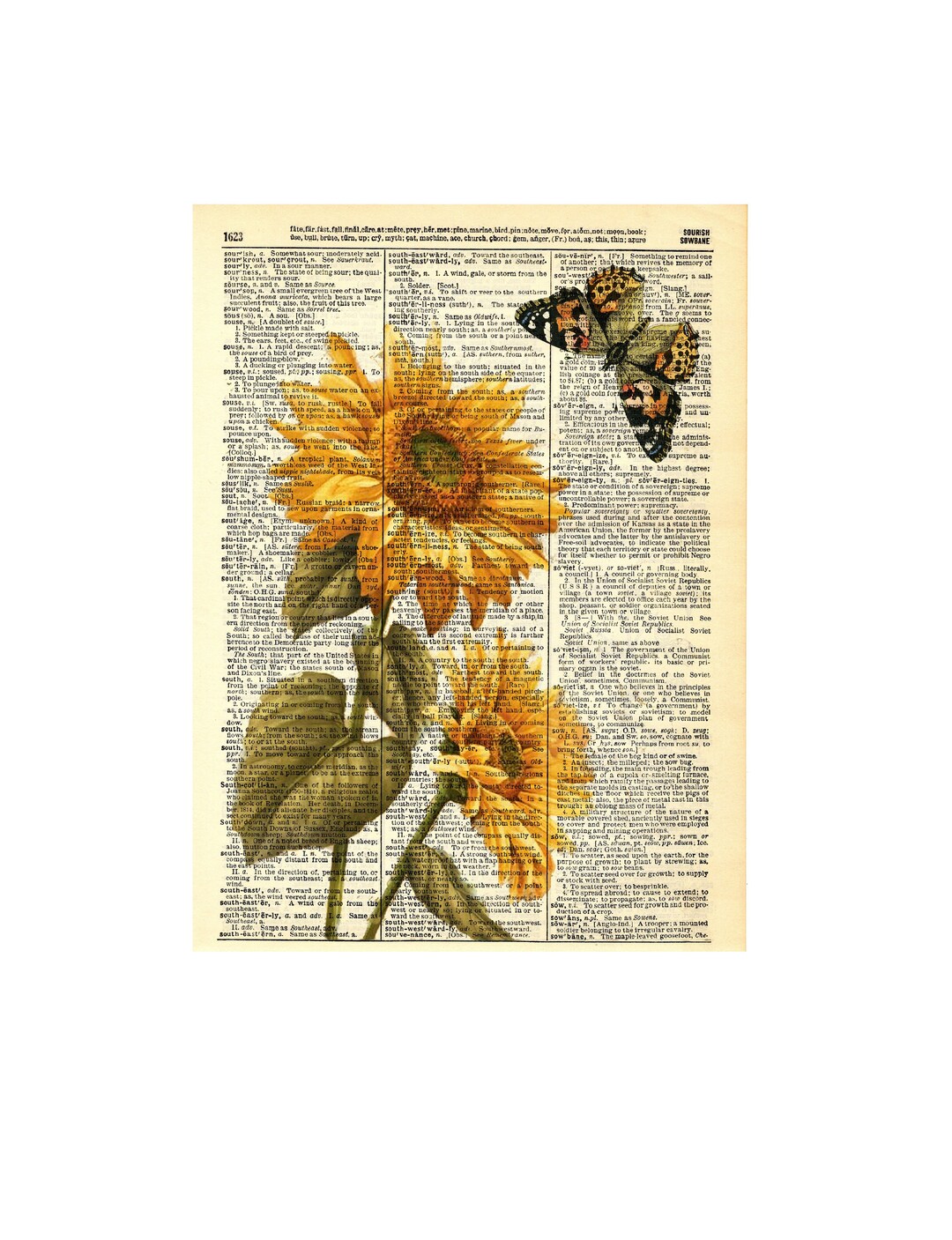 Vintage Dictionary Sunflower Print - Etsy