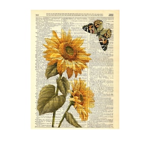 Vintage dictionary sunflower print