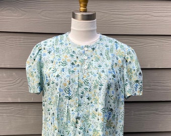 Handmade adorable mini house/smock dress with Rifle Paper Company Rayon Menagerie print in light blue. Comfy and Roomy Fit! Size Large.