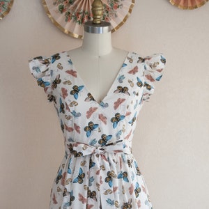 One of a Kind Ruffle Flutter Sleeve Dress made with Rifle Paper Co Butterfly print Cotton Lawn. Women's size 6. Ready to Ship!