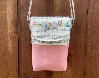 HANDMADE Cross Body purse with cork and Rifle Paper Co fabrics. Ready to Ship!