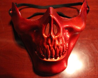 Hand painted Devil Red Chrome Tactical Skull Airsoft Paintball Half Face Mask