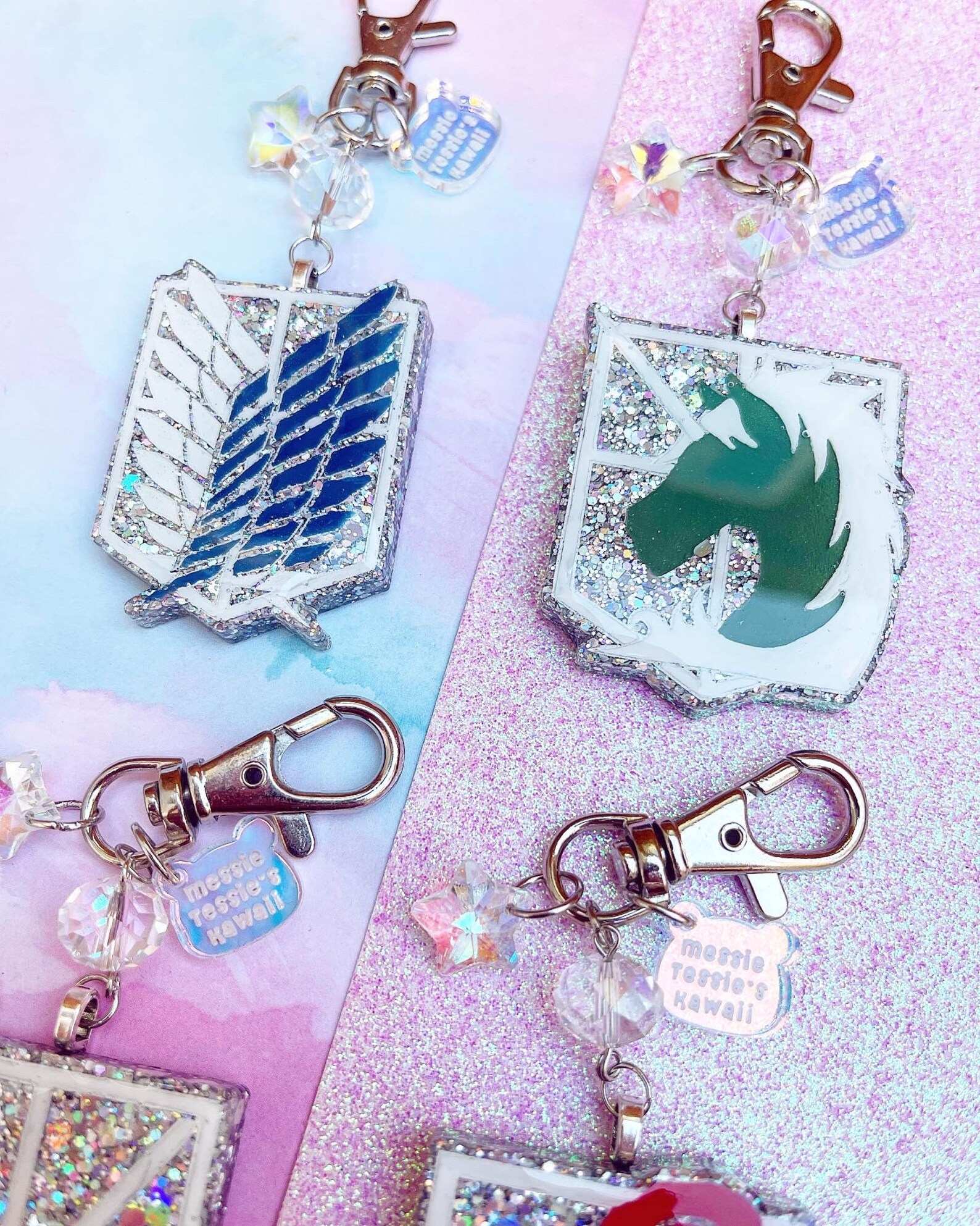 Ready-to-ship Handpainted Holo Glitter AOT Shield Kawaii Resin | Etsy