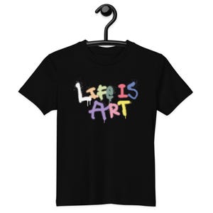 LIFE IS ART Graffiti T-shirt dla dzieci, Żywa koszulka z farbą w sprayu, Top w stylu ulicznym, Odzież miejska dla chłopców i dziewcząt