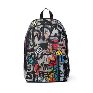 Urban Graffiti Unisex Backpack, Street Style Travel Bag, Cool Graffiti Print Rucksack, Trendy School Bookbag, Hip Hop Backpack for Men and
