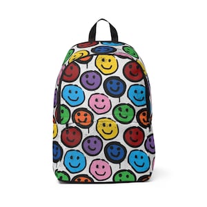Graffiti Smiley Fabric Backpack, Cool Street Style School Bag, Hip Urban Backpack, Trendy Art Print Rucksack, Colorful Backpack for Teens,