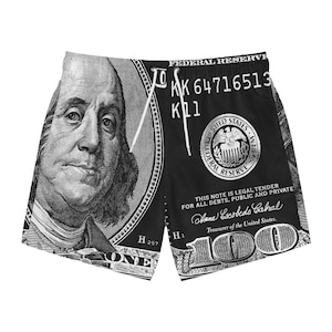 Benjamin Print Swim Trunks - Trendy Summer Beachwear, Fun Gift for Pool Parties, Vacation, Unique Swimwear, Graphic Shorts