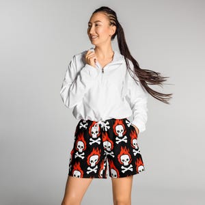 Blazing Skull Print Unisex Athletic Long Shorts