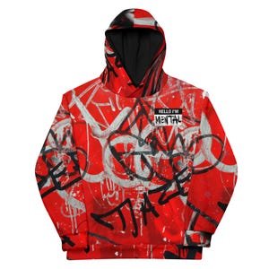 Bold Graffiti Unisex Pullover Hoodie, Street Art Fashion, Casual Wear, Statement Piece, Gift for Art Lovers, Trendy Streetwear