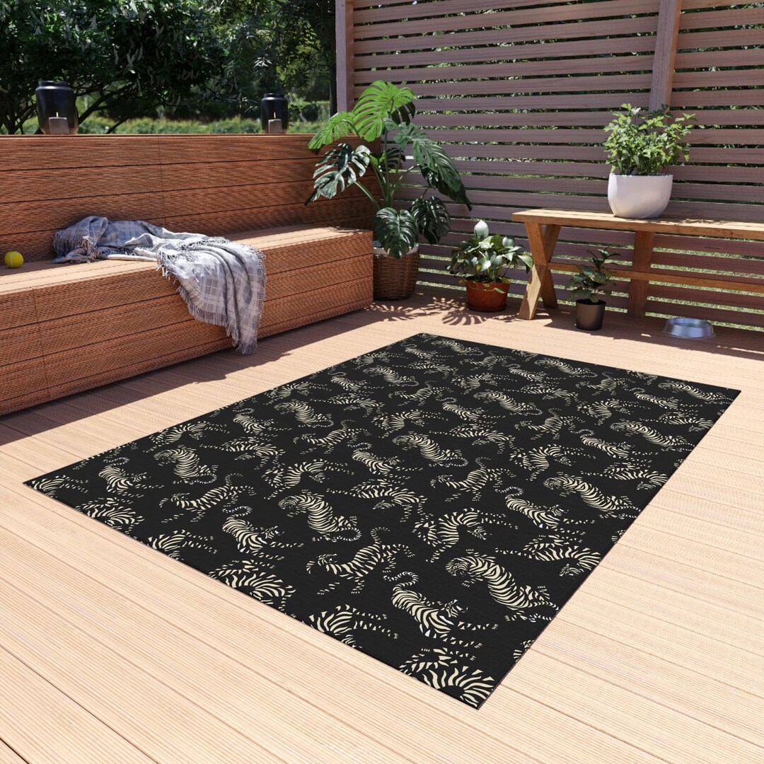 Vintage Tiger Print Outdoor Rug - Jungle Vibes Area Carpet, Exotic ...