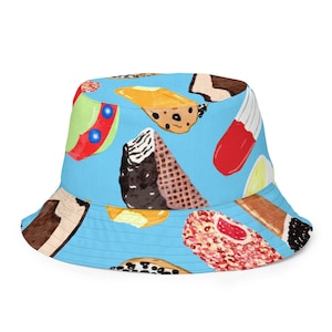 Retro Ice Cream Print Reversible bucket hat, Summer Vibes