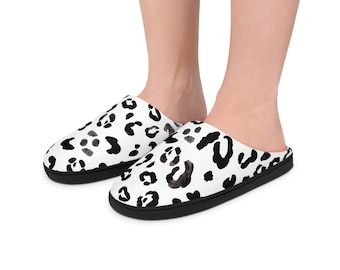 Snow Leopard Slippers, Cozy House Shoes for Women, Fuzzy Indoor Footwear, Animal Lover Gift, Unique Bedroom Slides