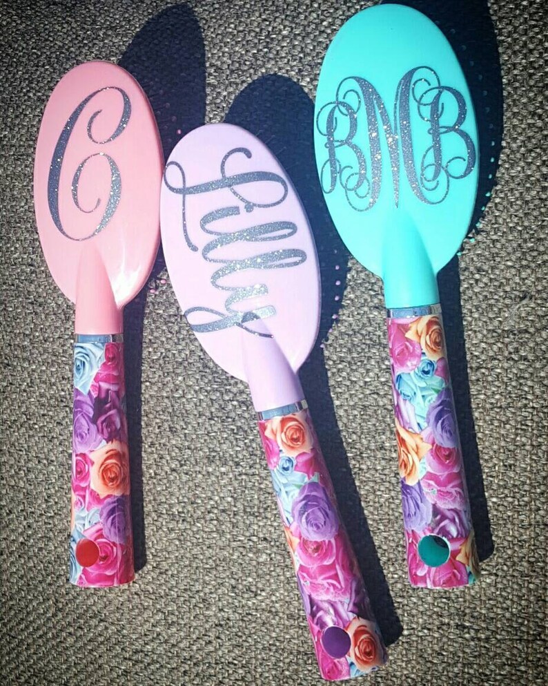 Monogram Hairbrush Personalized Brush Name on Brush Floral Etsy