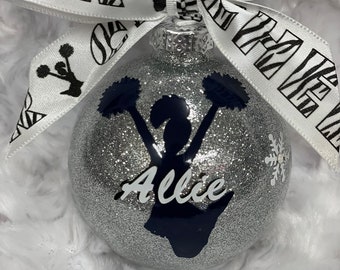 Cheerleading Ornament, Cheerleader Ornament, Cheer Christmas Ornament, Custom Cheerleading Gift, Team Gift, Glass Ornament, Cheer Git