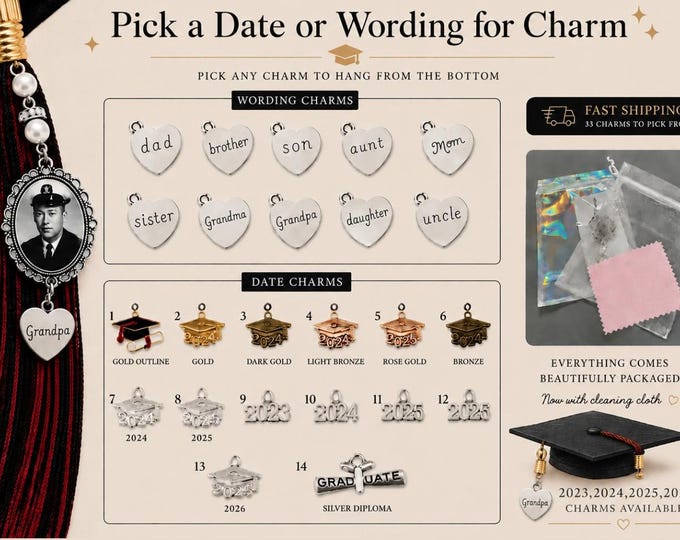 Featured listing image: Graduation Memorial Photo Charm, Custom Grad Cap Keepsake, In Loving Memory Tassel Charm, Senior Tribute Gift, Loss of Loved One, Grad gift