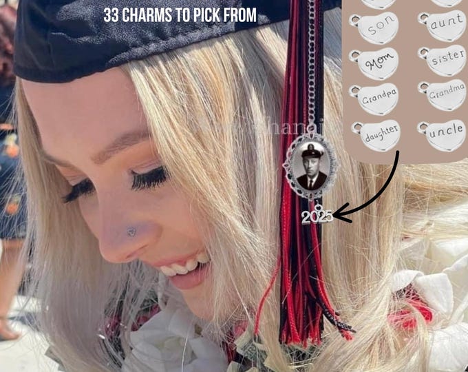 Featured listing image: Grad cap keepsake, Photo charm for graduate, Graduation keepsake, Custom grad gift,Memorial graduation gift,Graduation photo charm,Grad gift
