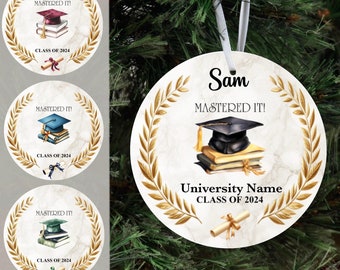 Ceramic Ornament, College Graduation, College ornament, High school ornament, Personalized ornament, diploma, Grad, cap, and gown
