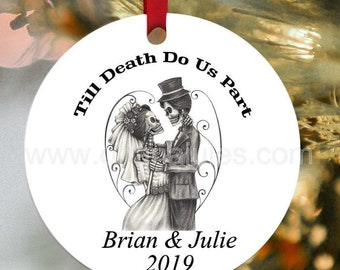 Christmas Ornament, Christmas Tree Ornament, Couples Personalized Ornament, Ceramic ornament For Newlyweds, Skull ornament, christmas.