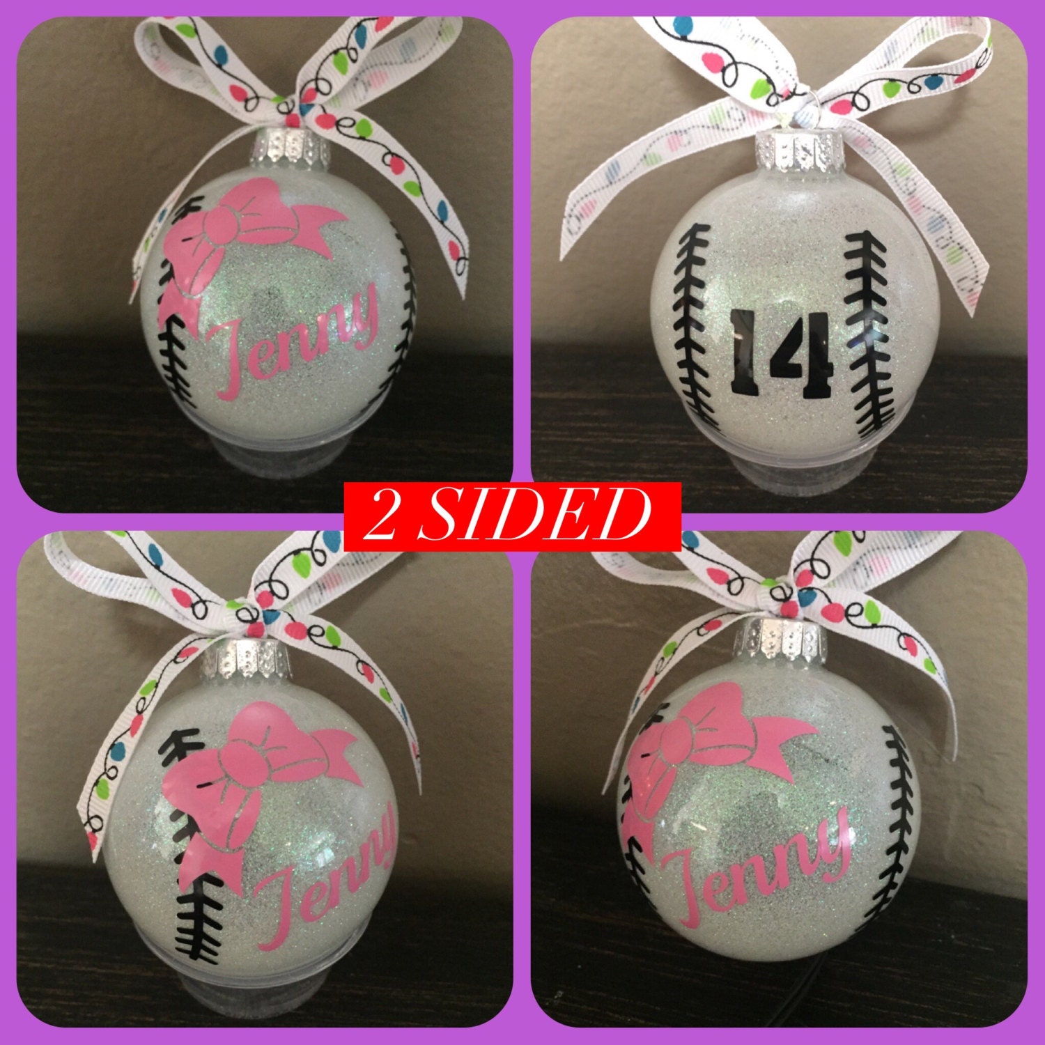 Baseball ornament, Softball ornament, Tball Ornament, Baseball, glass