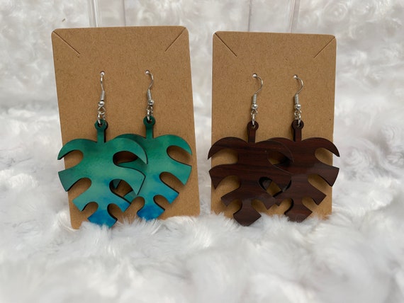 Tropical Earring, Hawiian palm Leaf, Monstera, Monseta Earrings, Wood earrings, MDF earrings, Hibiscus Earrings, Turtle Earrings,