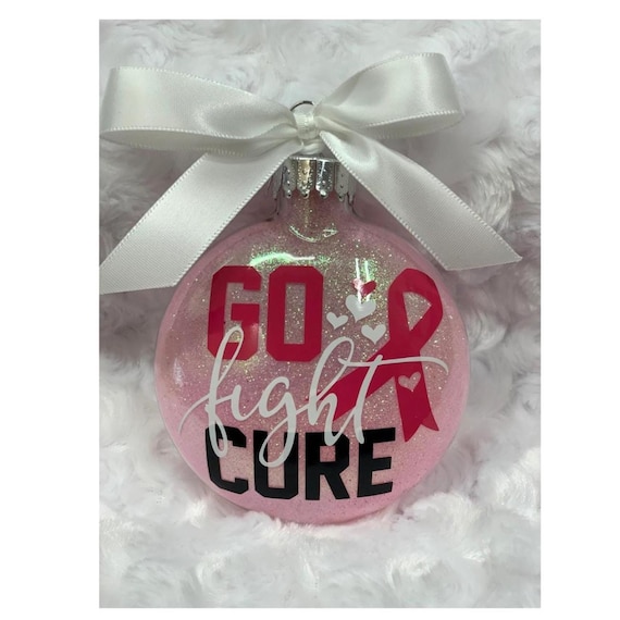 Breast Cancer Awareness Ornament, Personalized Pink Ribbon Gift, Survivor Christmas Ornament, Glass or Plastic,  Awareness Ornament