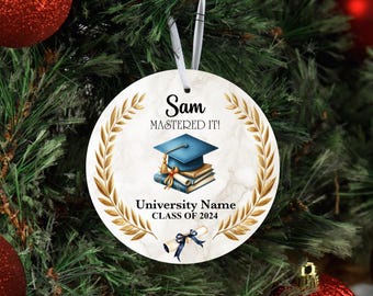 College Graduation Ornament, College ornament, Gradution gift, Personalized ornament, diploma, Grad, cap and gown. Christmas Ornament