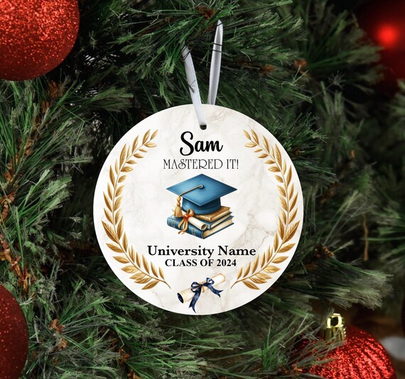 College Graduation Ornament, College ornament, Gradution gift, Personalized ornament, diploma, Grad, cap and gown. Christmas Ornament