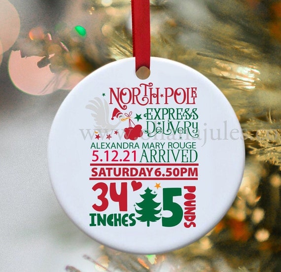 Birth Announcement, Special Delivery, North Pole, Christmas Ornament, Baby Boy, Baby Girl, Newborn, Birth Stats, Birth Stats Ornament