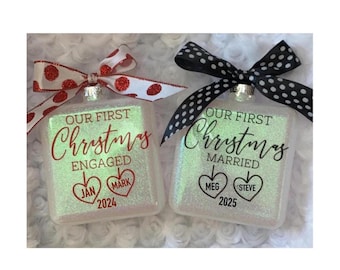 First Christmas Engaged Ornament,  First Christmas Married Ornament, Personalized Couple Keepsake, Engagement ornament, Christmas Ornament,