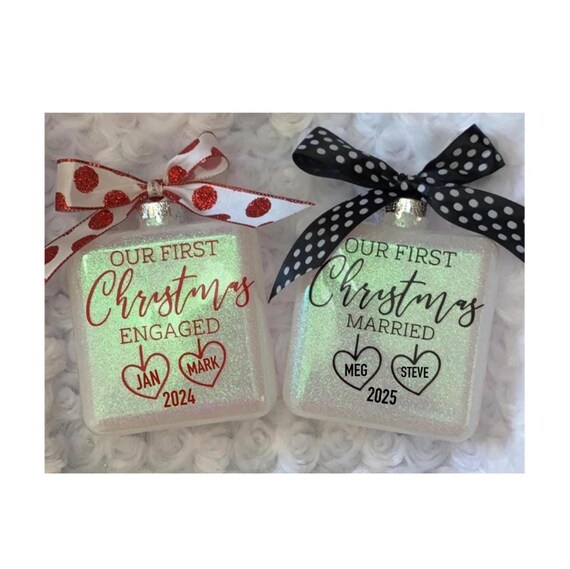 First Christmas Engaged Ornament,  First Christmas Married Ornament, Personalized Couple Keepsake, Engagement ornament, Christmas Ornament,