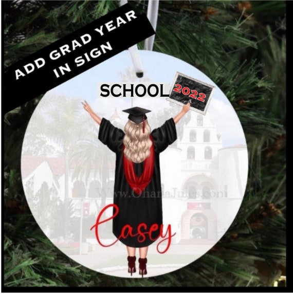 Ceramic Ornament, College Graduation, College ornament, Gradution gift, Personalized ornament, diploma, Grad, cap, and gown